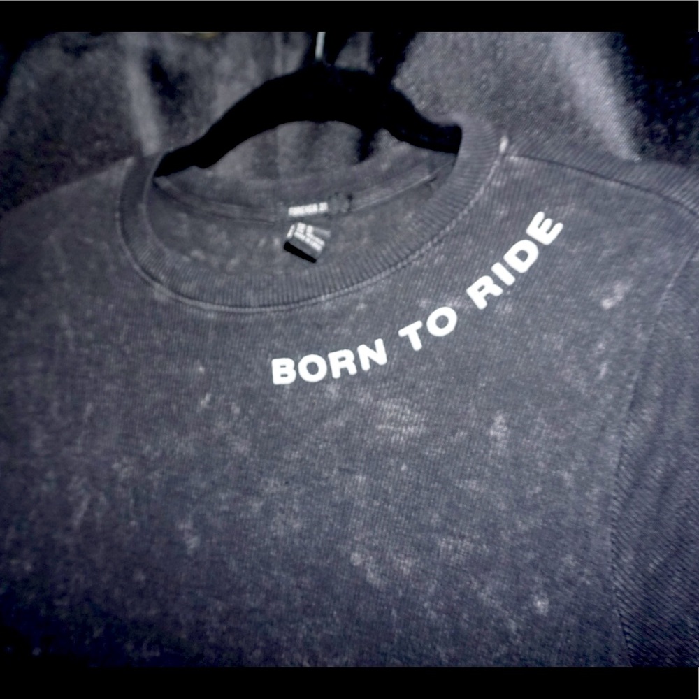 Acid Gray Wash Stretchy Tunic Shirt “Born To Ride”